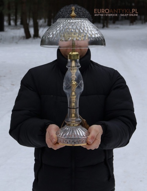 XL! DUZA! Krystalowa lampa stołowa vintage – antyczne rzemiosło z dawnych lat