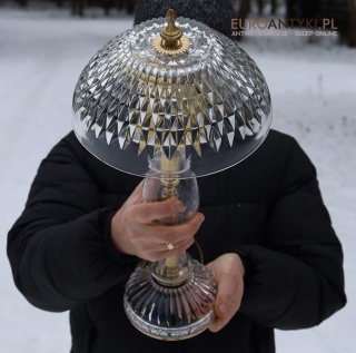 XL! DUZA! Krystalowa lampa stołowa vintage – antyczne rzemiosło z dawnych lat