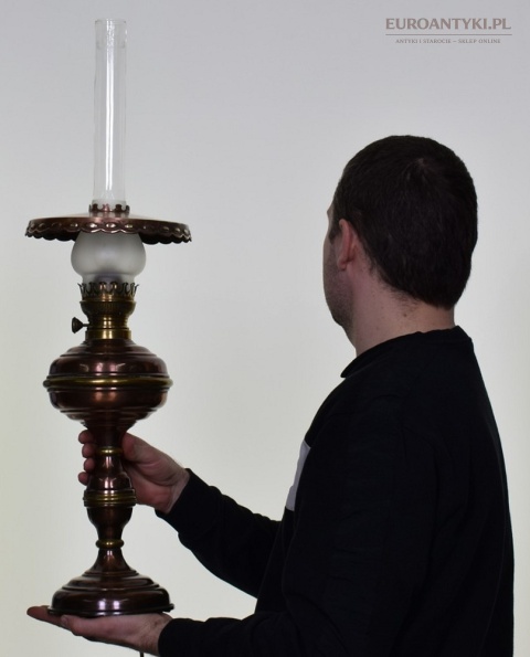 duża retro lampa naftowa miedź mosiądz szwajcaria
