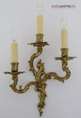 XL kinkiet barokowy z brązu – trójramienny rokoko oświetleni pałacowe