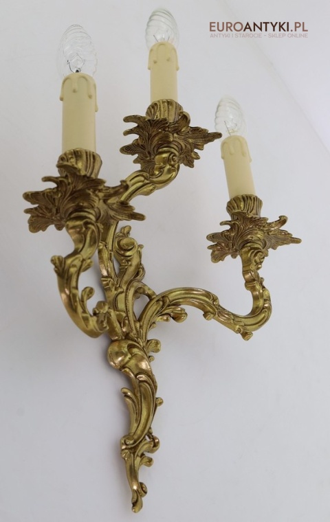 duży kinkiet pałacowy trójramienny BAROKOWY