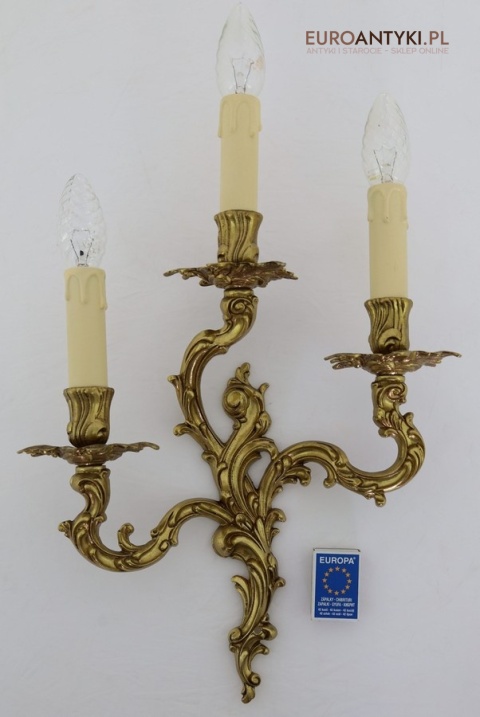 rokokowy kinkiet xl roślinne zawijasy brązowy odlew