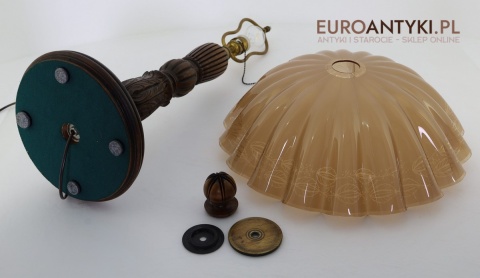 XL lampa stołowa / gabinetowa z lat 30. – eklektyczna retro vintage, drewno + mosiądz