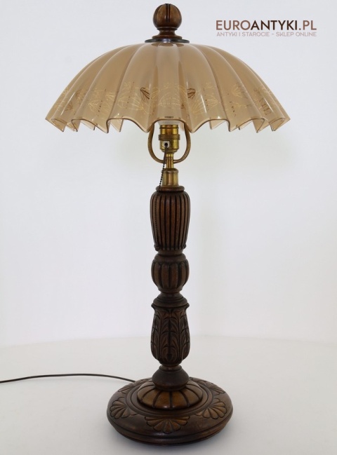 XL lampa stołowa / gabinetowa z lat 30. – eklektyczna retro vintage, drewno + mosiądz