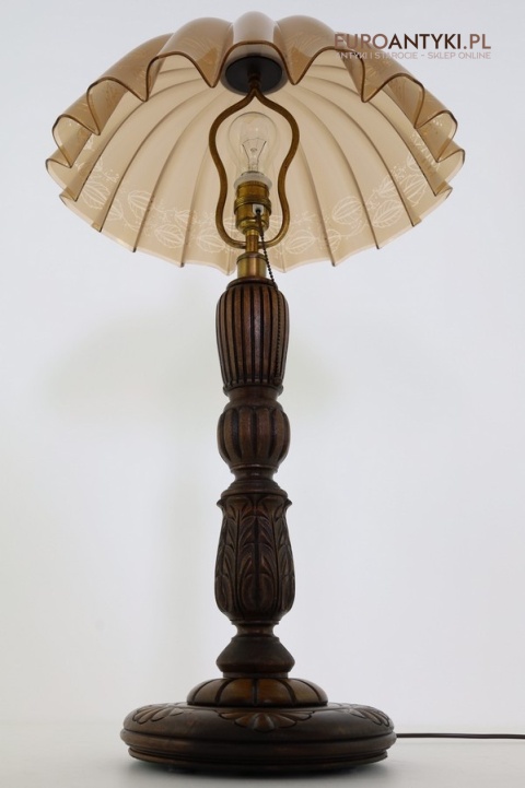 XL lampa stołowa / gabinetowa z lat 30. – eklektyczna retro vintage, drewno + mosiądz