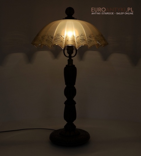 XL lampa stołowa / gabinetowa z lat 30. – eklektyczna retro vintage, drewno + mosiądz