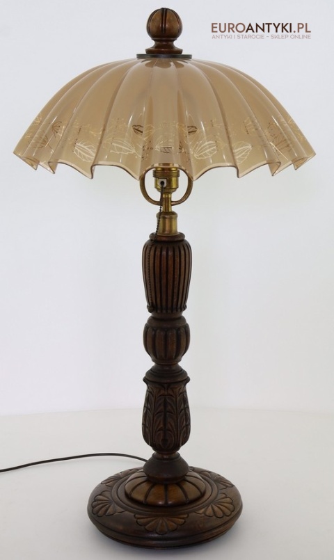 eklektyczna lampa stołowa klosz szklany kwiat motyw liści