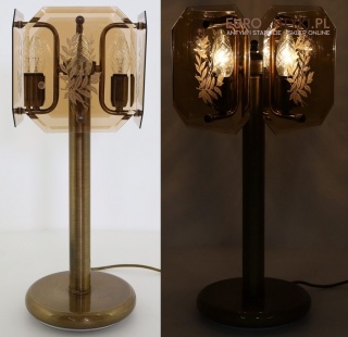 XL lampa stołowa retro z lat 70. – mosiądz i szkło kryształowe z wzorami