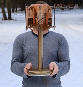 XL lampa stołowa retro z lat 70. – mosiądz i szkło kryształowe z wzorami