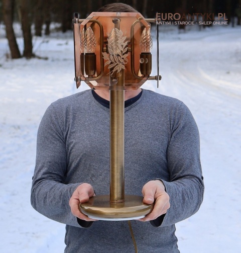 duża lampa stołowa retro z lat 70 mosiądz