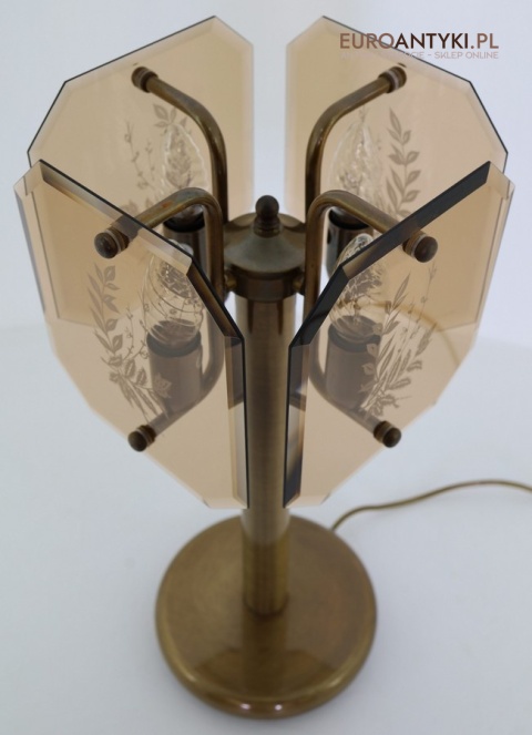 duża lampa stołowa vintage z kryształowymi szybkami