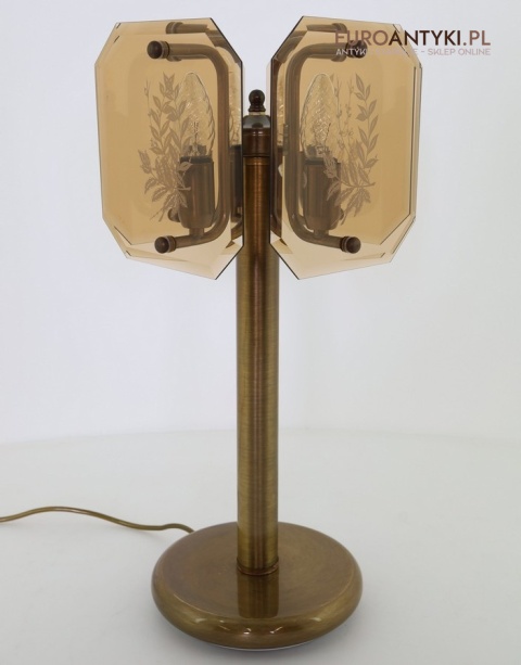 duża lampa stołowa retro z mosiądzu i szkła