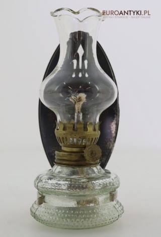 Miniaturowa malutka lampka naftowa retro – szklana vintage z odbłyśnikiem