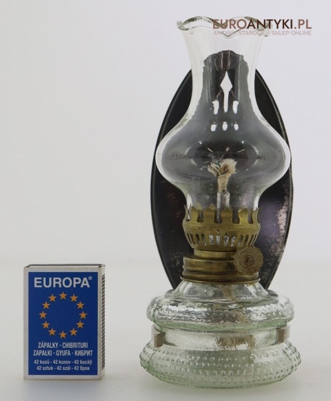 vintage lampka naftowa szkło i metal patyna