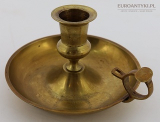 Mosiężny świecznik retro vintage z uchwytem na palec – masywny odlew