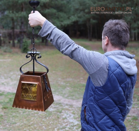 antyki i starocie lampa miedziana wisząca z francji