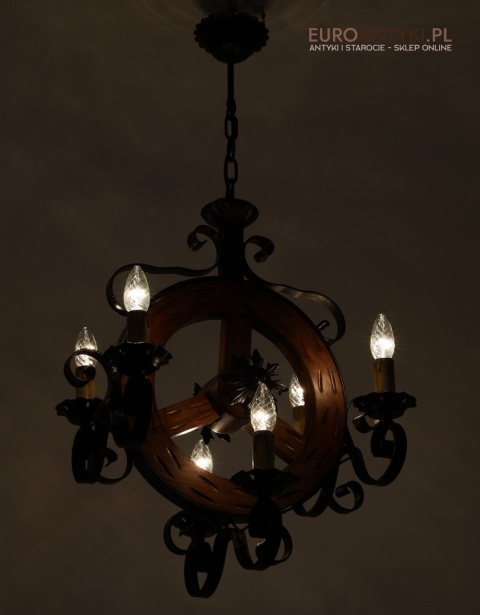 góralski żyrandol koło vintage z epoki