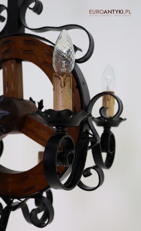 stylowy żyrandol drewno metal vintage