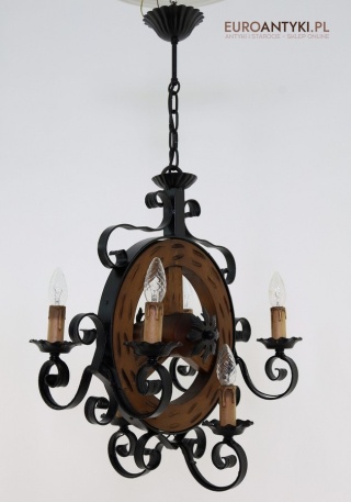 Rustykalny góralski żyrandol koło do karczmy, knajpy, gospody, kuchni - po całkowitej renowacji