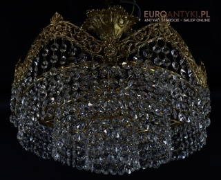 Stylowy żyrandol sufitowy vintage z kryształami – elegancka lampa pałacowa z połowy XX wieku