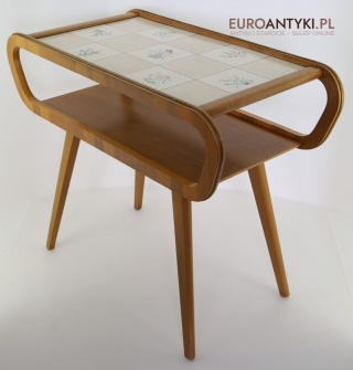 Oryginalny stolik vintage z ceramicznym blatem – dekoracyjny modernizm mid-century modern