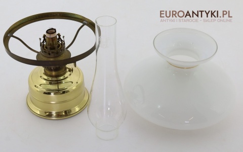 mosiężna lampa naftowa komplet klosz i komin