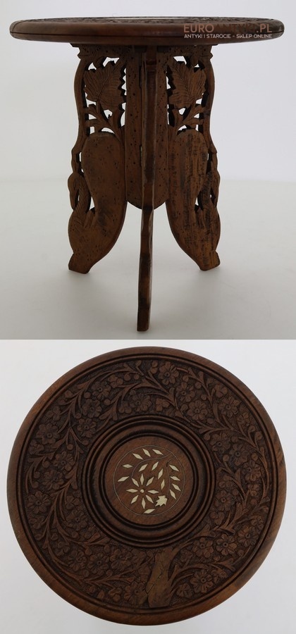 mini antyczny kwietnik drewniany retro na trzech nogach