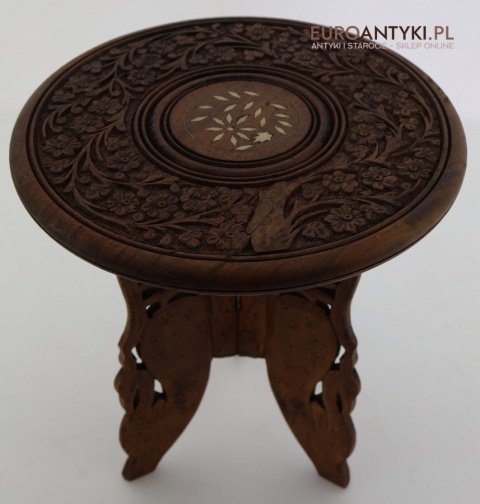 rzeźbiony kwietnik retro ozdobny blat intarsja