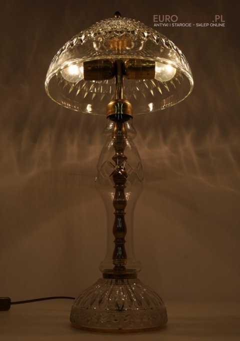 kryształowa lampa stołowa vintage z mosiężnym rdzeniem dekoracyjnym