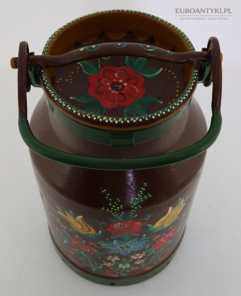 duża bańka na mleko vintage kwiatowe malowanie