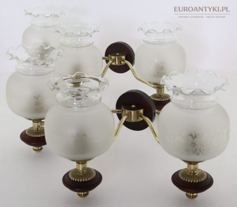 kinkiet ścienny mosiądz patyna drewno mahoniowe