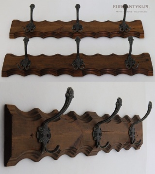 Retro vintage wieszak ścienny z litego drewna + ozdobne haki rustykalne