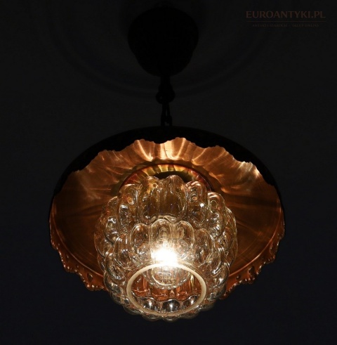 stara lampa sufitowa z miedzi szklany klosz e27