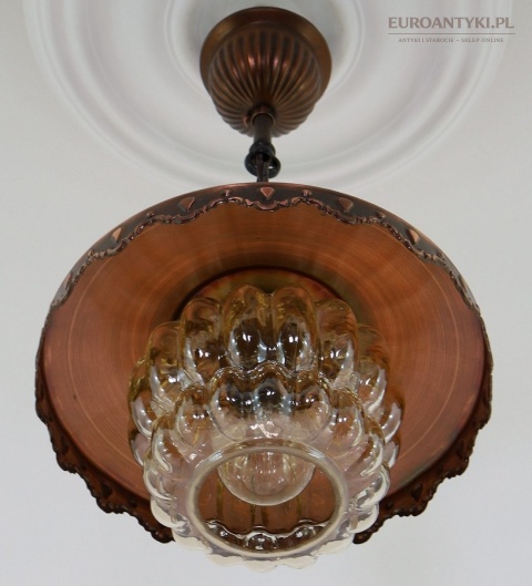 vintage lampa wisząca lata 70 miedziany talerz
