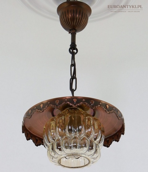 sufitowa lampa retro do kuchni miedź szkło