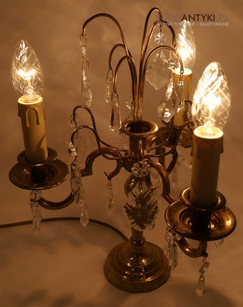 zabytkowa lampa stołowa retro z kryształami