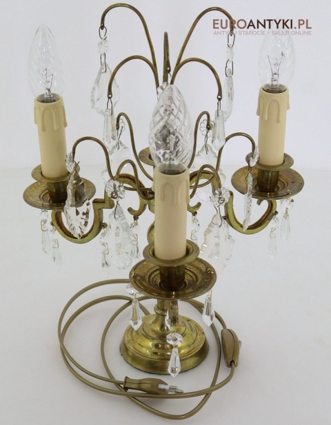 lampa stołowa klasyczna z mosiądzu i kryształów