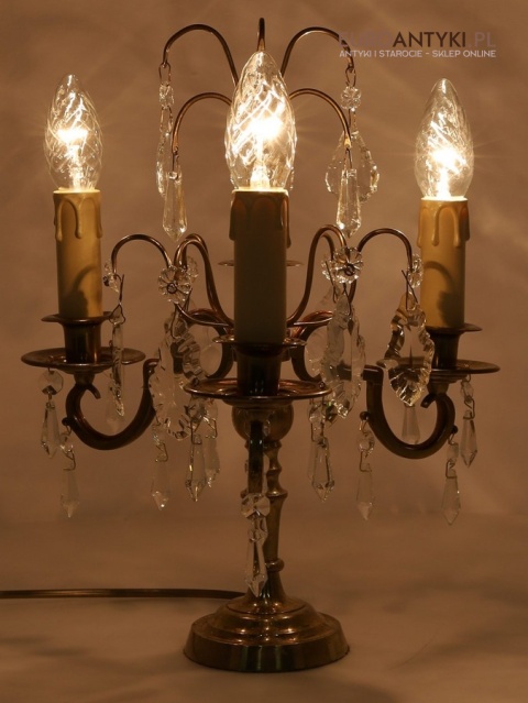 lampa stołowa z kryształu i mosiądzu i kryształów