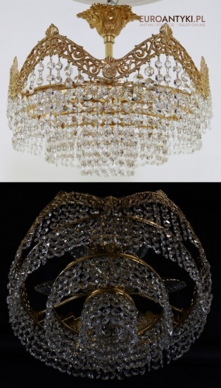 Stylowy żyrandol sufitowy vintage z kryształami – elegancka lampa pałacowa z połowy XX wieku