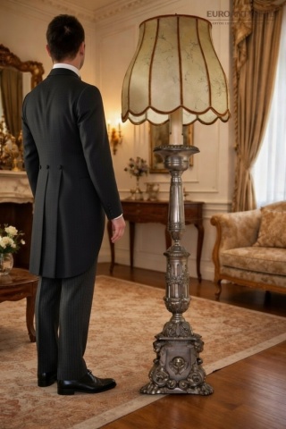 XXL! DUZA! Muzealna barokowa lampa podłogowa do zamku pałacu dworu - stary srebrny kolor