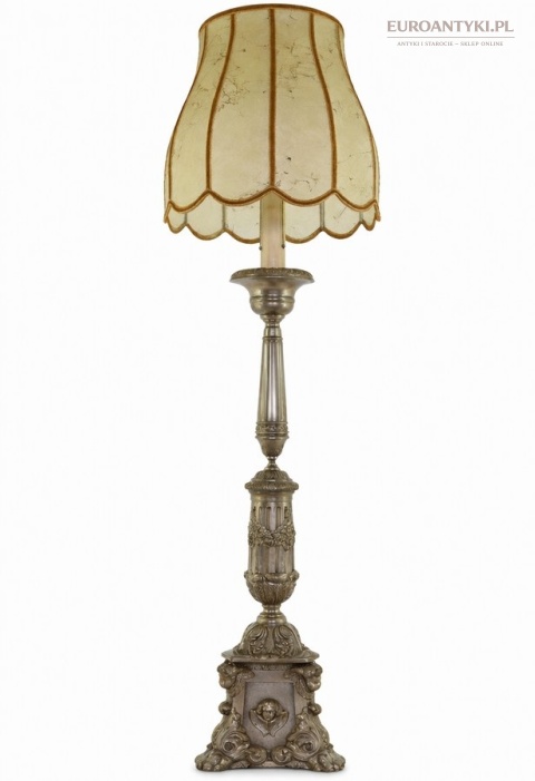 muzealna srebrna lampa podlogowa