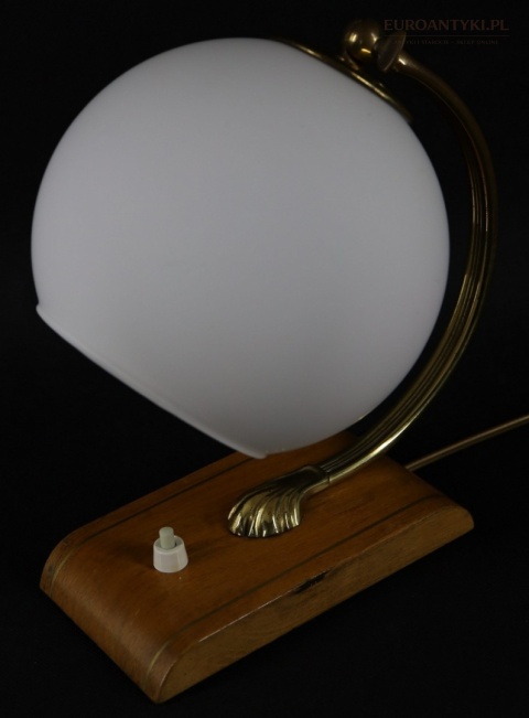 art deco retro lampka z drewnianą podstawą
