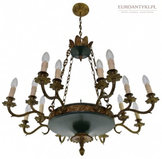 XL! Duży antyczny żyrandol Empire – 16 żarówek – 8 ramion – Francja poł. XX w.