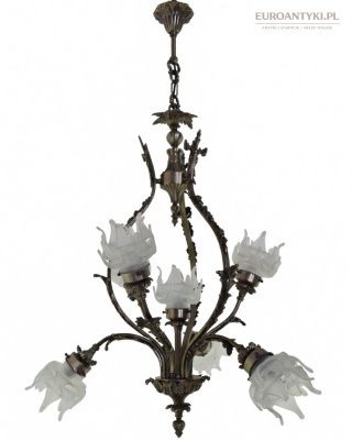 XXL! Duży zabytkowy żyrandol salonowy – 7 punktów świetlnych – Stare Srebro – Austria poł. XX w.