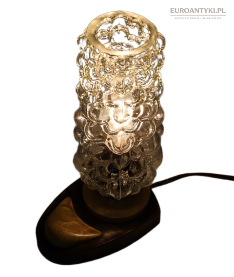 Lampka stołowa vintage PRL retro szkło strukturalne lata 70 – design europejski