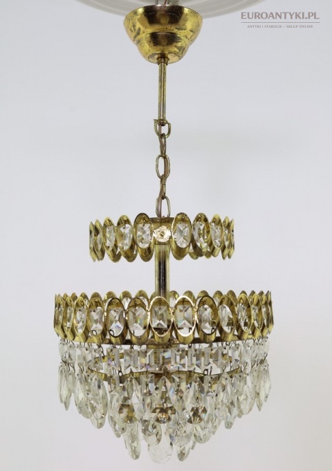 Żyrandol kryształowy mosiężny patyna lata 50