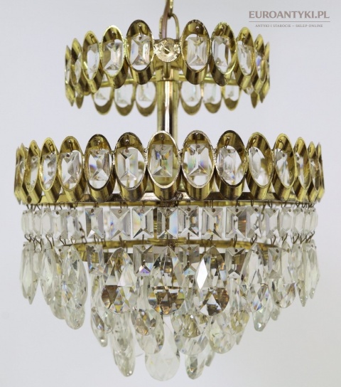 Mały żyrandol sufitowy kryształowy mosiężny retro