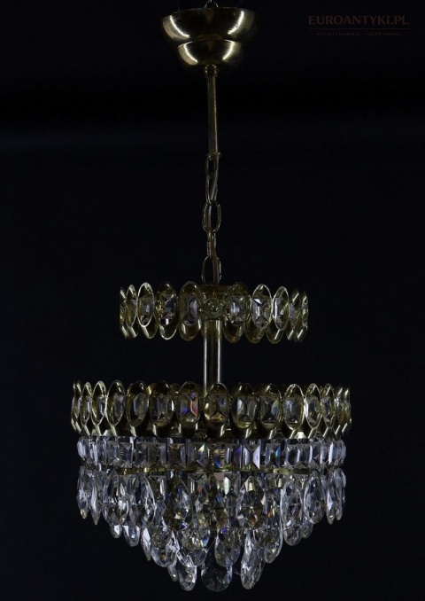 Mosiężny plafon vintage z patyną i kryształami