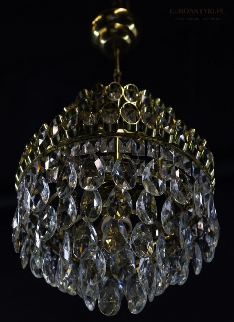 Żyrandol sufitowy mosiężny kryształy lata 50-60