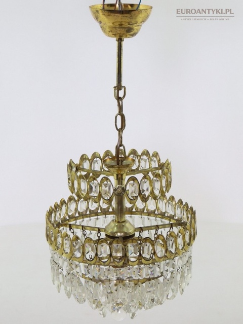 Mid-century crystal plafon mosiężny patynowany